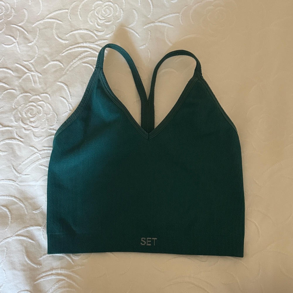 Set Active Green Ribbed Bralette